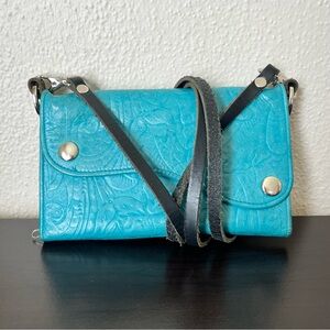 Blue and Black real leather foldable wallet Textured Crossbody Bag